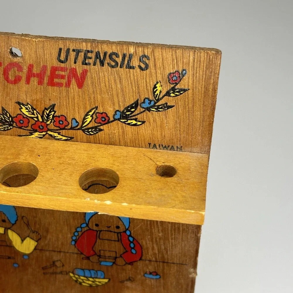 Rare Vintage Sanrio Japan Twins Patty And Jimmy Kitchen Wooden Utensils‎ Storage
